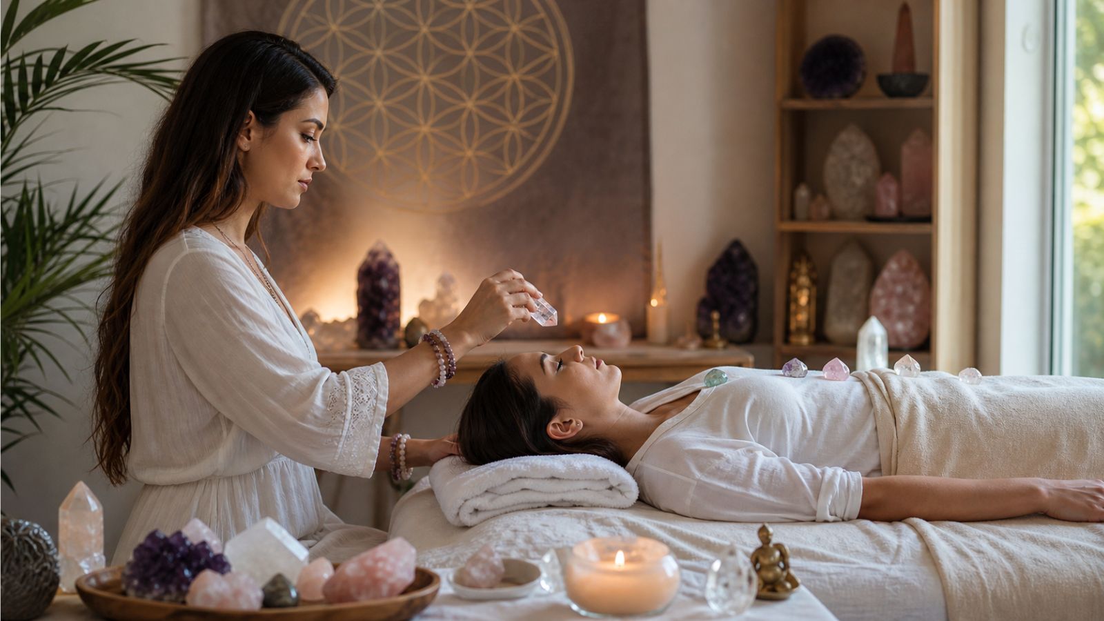 Crystal Healing with Reiki session with crystals and Reiki practitioner