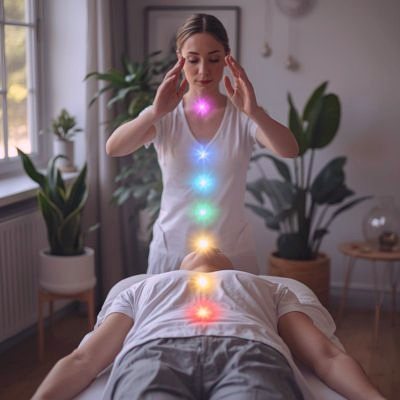 Reiki practitioner providing chakra healing Reiki session