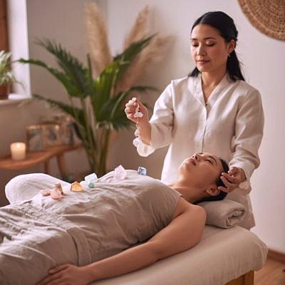 Reiki practitioner providing crystal healing with Reiki session in Ahmedabad
