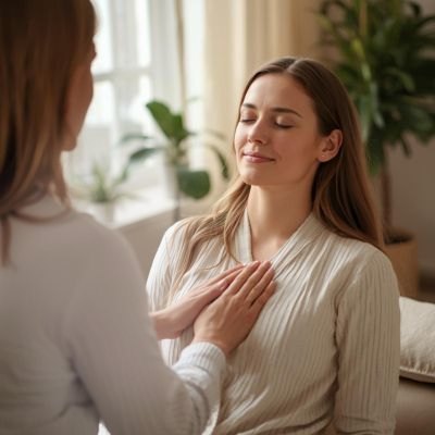 Reiki practitioner providing emotional healing Reiki session