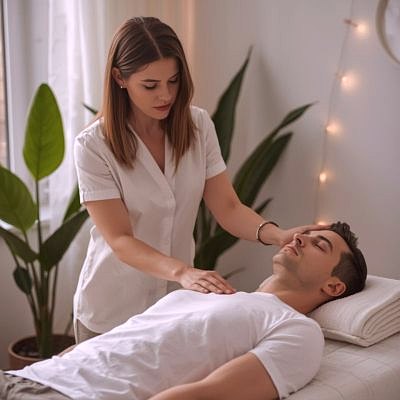 Reiki practitioner providing pain relief Reiki session in Ahmedabad